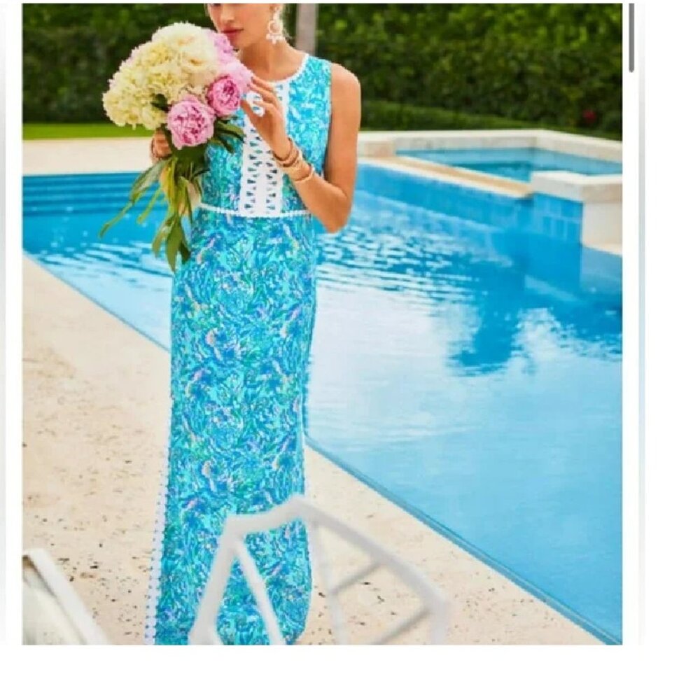 NWT Lilly Pulitzer Ashler stretch maxi shift dress Coral of the Story sz 8